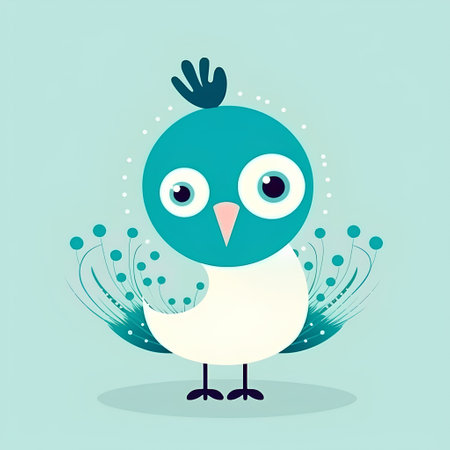 Cute bird with wings and feathers on a blue background. Vector illustration.の素材