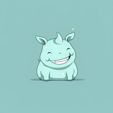 Cute cartoon rhinoceros isolated on blue background. Vector illustration.の素材