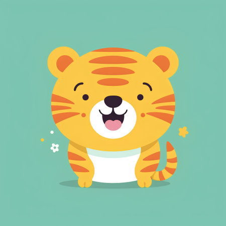 Cute cartoon tiger character. Vector illustration in flat design style.の素材