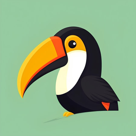 Toucan on green background. Vector illustration in flat style.の素材