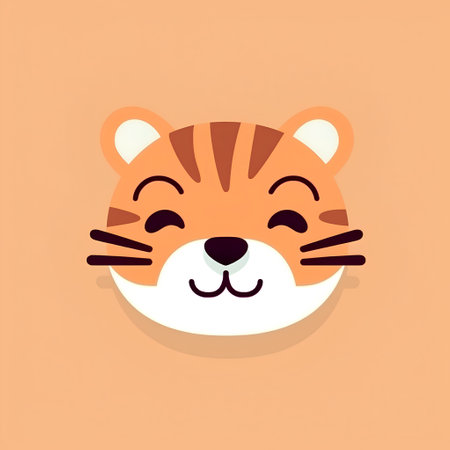 Cute tiger face emoticon. Vector illustration in flat style.の素材