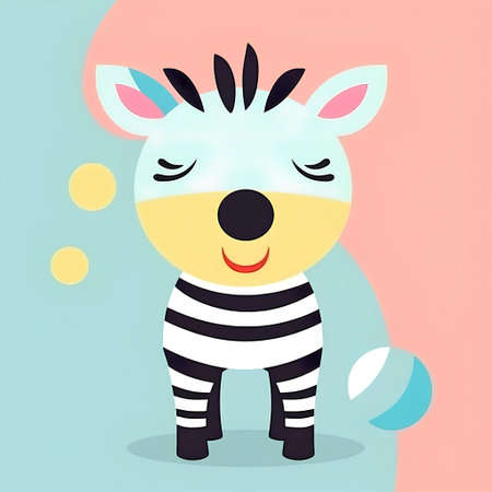 Cute kawaii zebra with eyes closed. Vector illustrationの素材