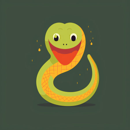 Cute snake character. Vector illustration in flat style. Isolated on green background.の素材