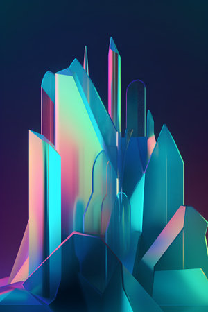 Abstract 3d rendering of geometric shapes. Futuristic background with modern buildings.の素材