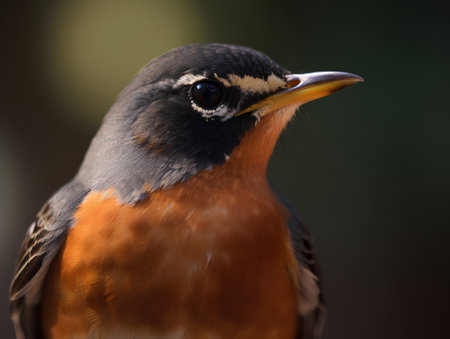 Close-up of a robin (Turdus migratorius)の素材