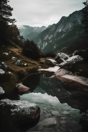 Beautiful mountain lake in Tatra Mountains, Poland. Toned.の素材