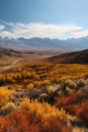 Colorful autumn landscape in the mountains of Kyrgyzstan.の素材