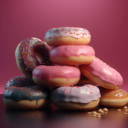 Donuts with glaze on a pink background. 3d renderingの素材
