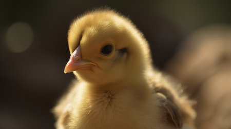 Cute little chicken on the farm. Selective focus on the chickの素材