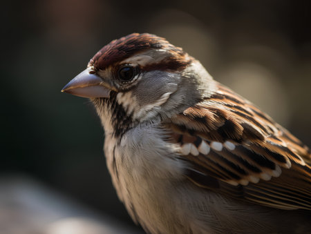 Portrait of a sparrow on a blurred background. Close-up.の素材