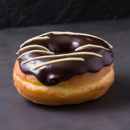 Donut with chocolate glaze on a dark background. Selective focus.の素材
