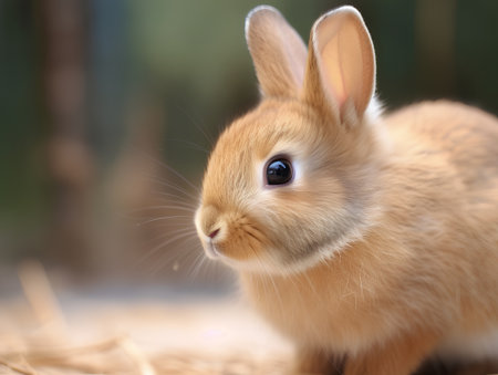 Cute little brown rabbit in the forest, close-up.の素材