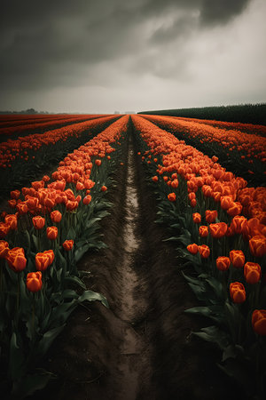 Tulip field in the Netherlands. Spring landscape. 3d renderingの素材