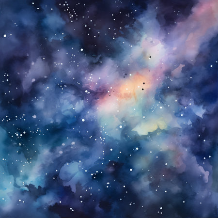 Watercolor galaxy background with stars and nebula. Hand painted illustrationの素材