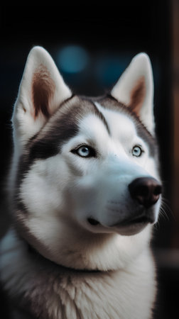 Portrait of a beautiful siberian husky dog with blue eyesの素材