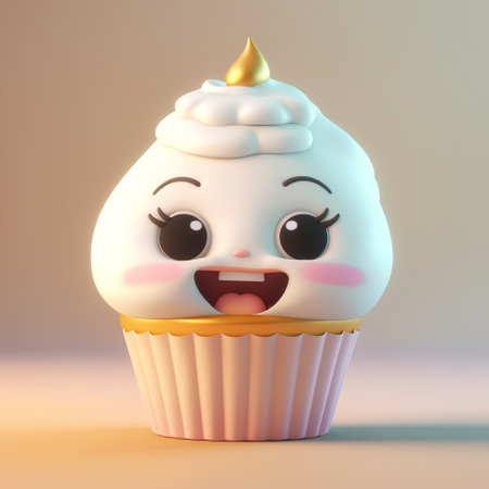 Cupcake with happy face, 3d rendering. Computer digital drawing.の素材
