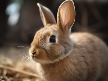 Rabbit in the farm. Selective focus. Shallow depth of field.の素材