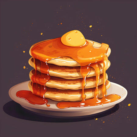 Pancakes with maple syrup. Vector illustration on dark background.の素材