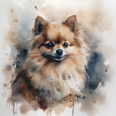 Pomeranian dog. Digital watercolor painting on white background.の素材