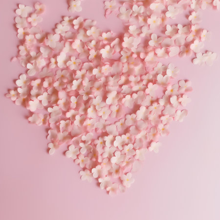 Pink petals of hydrangea on pastel pink backgroundの素材
