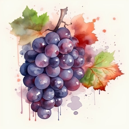 Grapes in watercolor style. Hand drawn vector illustration.の素材