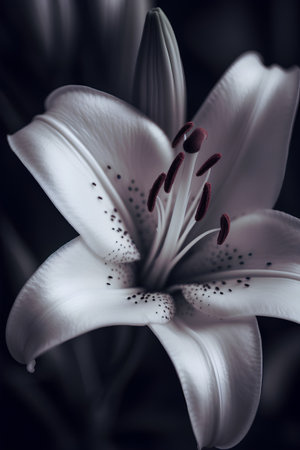 White lily flower on a dark background. Close-up.の素材