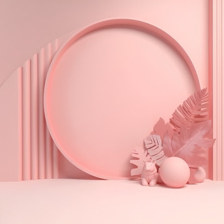 Minimal scene with pastel pink background. 3D rendering.の素材