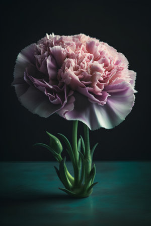 Beautiful pink carnation flower on dark background with copy space.の素材