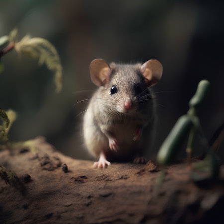 Little mouse on the ground in the forest. Shallow depth of fieldの素材