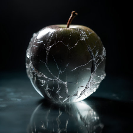 Cracked apple on a black background. Shallow depth of field.の素材