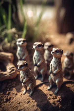 Group of meerkat standing on the sand. Selective focus.の素材