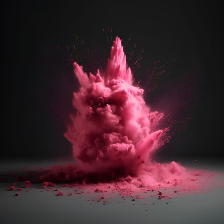 Explosion of pink powder on black background. 3d rendering.の素材