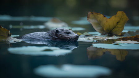 European beaver (Myocastor coypus) in autumnの素材