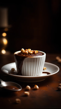 Chocolate Souffle with hazelnuts on a dark backgroundの素材