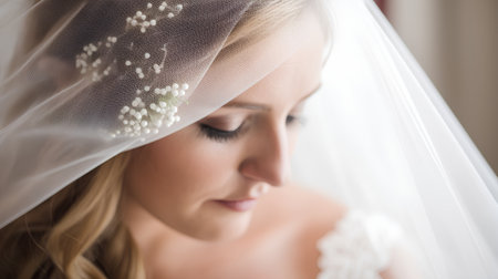Beautiful bride in her wedding day. Shallow depth of field.の素材