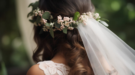 Wedding bouquet of white flowers in the hands of the brideの素材