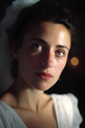 Portrait of a beautiful bride on a black background. Wedding day.の素材