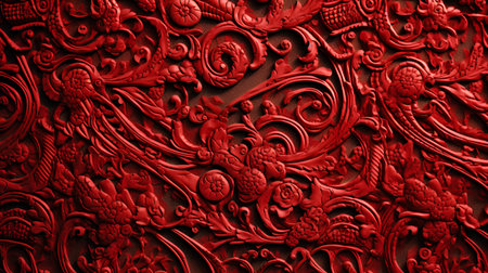 3d illustration of a red dragon pattern on a brown background.の素材