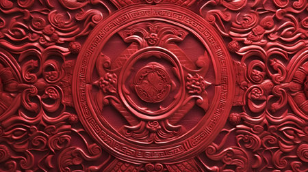 Chinese traditional pattern on the wall of red color. 3d renderingの素材