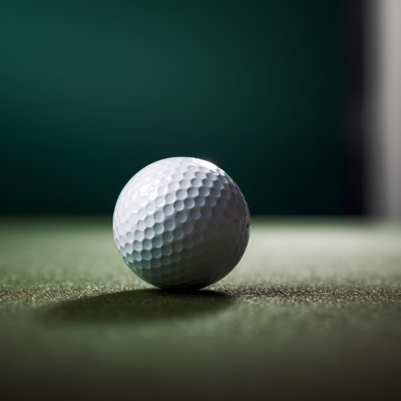 Golf ball on green grass, close up shot with shallow depth of fieldの素材