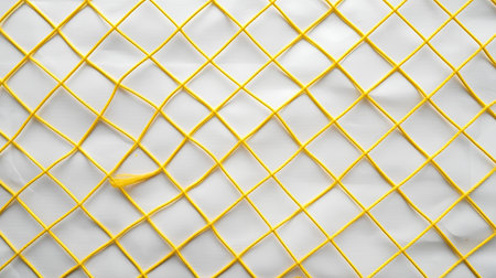 Yellow plastic net on white background. Abstract background and texture for design.の素材