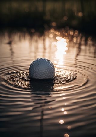 Golf ball on the sand in the water. Close-up