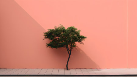 Tree on a pink wall background. 3d render illustration mock upの素材