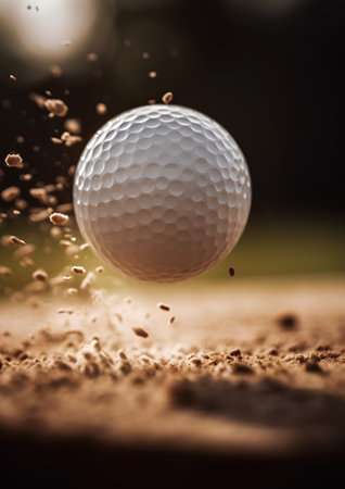 Golf ball flying through the air on a golf course. 3D renderingの素材