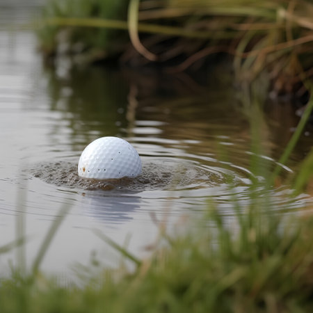 Golf ball on a tee in the water. Golf ball in waterの素材