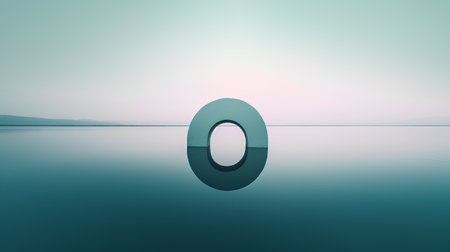 3d render of a ring on the water at sunset. The ring is in the water.の素材