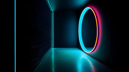 3d render, abstract background, empty corridor with neon light, interior designの素材