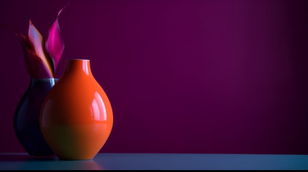 Orange vase on purple background with copy space for your text.の素材