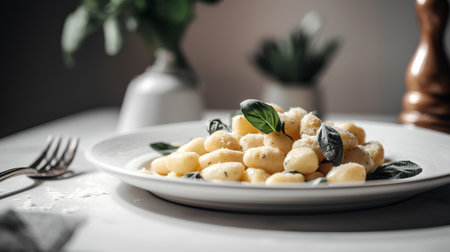 Gnocchi with mozzarella and basil, selective focusの素材