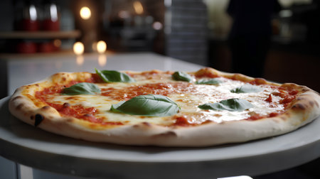 Pizza Margherita with mozzarella cheese and basil leafの素材